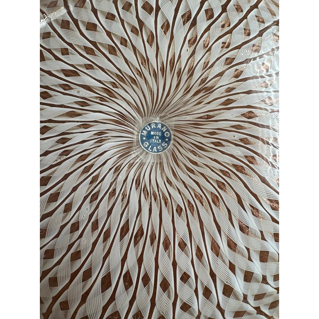 Glass Vintage Murano Zanfrico Latticino White Gold Ribbon Centerpiece Bowl For Sale - Image 7 of 8