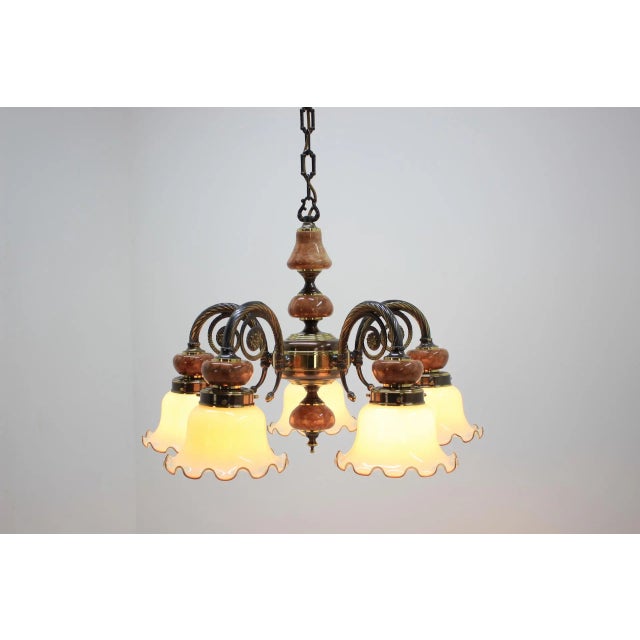Metal Large 6-Armed Brass Chandelier, 1980s For Sale - Image 7 of 11