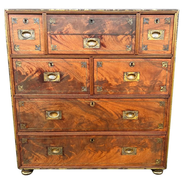 Anglo Raj Regency Campaign Chest with Desk Trimmed in Brass Banding Accents 1811 For Sale - Image 4 of 12