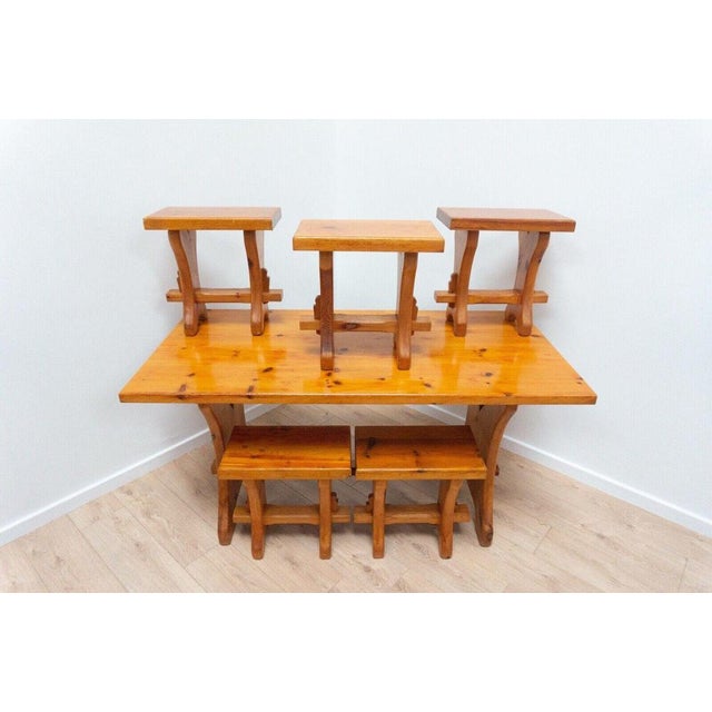 Mid-Century Swedish Dining Table and Stools in Pine, 1960, Set of 6 For Sale - Image 11 of 18