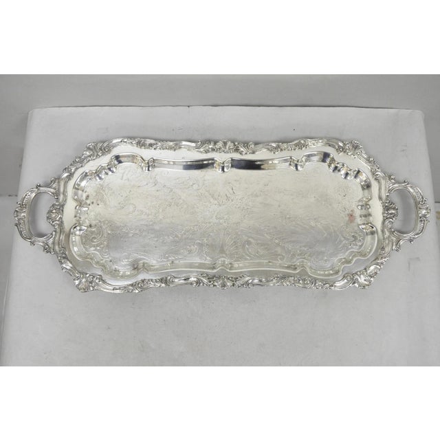 Vintage Sheffield Baroque Silver Plated Long Narrow Serving Platter Bar Tray For Sale - Image 15 of 15