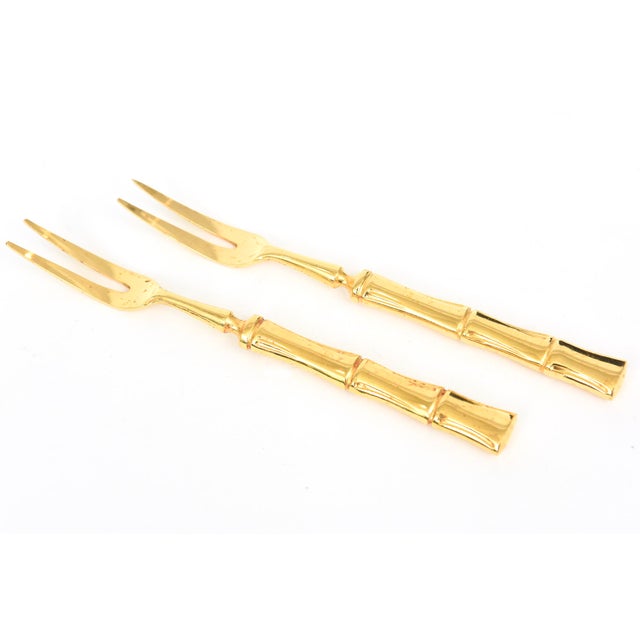 Metal Vintage Gold Plated Bamboo Design Serving Forks Set of 12 For Sale - Image 7 of 11