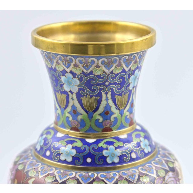 Vintage Chinese Ceramic and Metal Vase on Wooden Base, Early 1900s For Sale - Image 4 of 6
