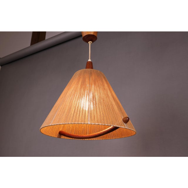 Mid-Century Pendant Lamp in Teak and String from Temde, Germany, 1960s For Sale - Image 4 of 10