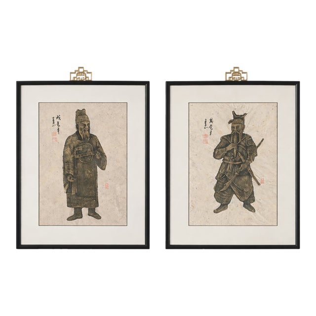 Mid-20th Century Chinese Rubbings – Astronomer & Warrior, After Han Dynasty, a Pair For Sale