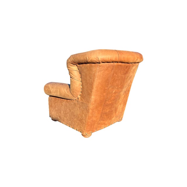 2010s Restoration Hardware Leather Tufted Chair Seating Chesterfield Style With Brass Nail Heads For Sale - Image 5 of 12
