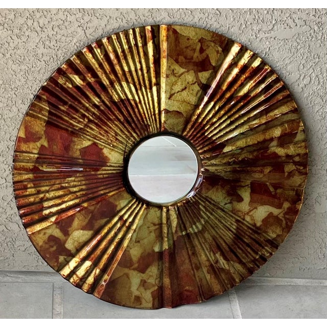 Late 20th-Century Verre Eglomisé-Style Reverse Painted Ribbed Glass Wall Mirror For Sale - Image 10 of 18
