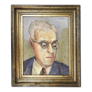 Early 20th Century Portrait of Serious Man With Glasses Painting