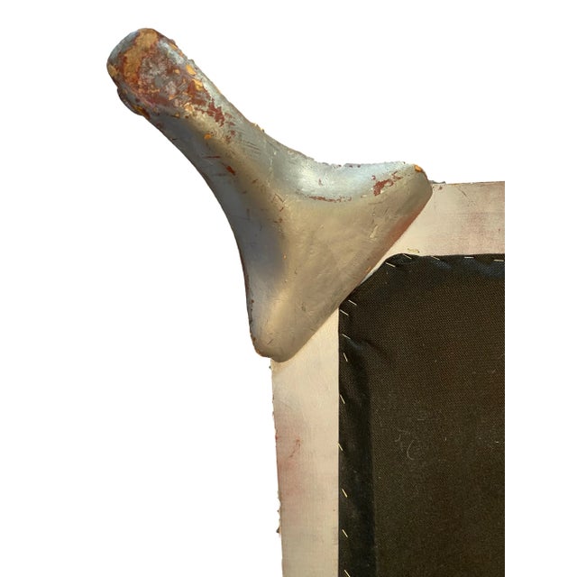 Mid 20th Century Pouf With Pillow on Silvered Carved Base For Sale - Image 9 of 12