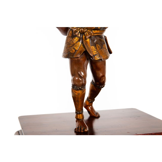 Fine Japanese Meiji Period Bronze Sculpture Okimono of Fire Watchman For Sale - Image 10 of 18