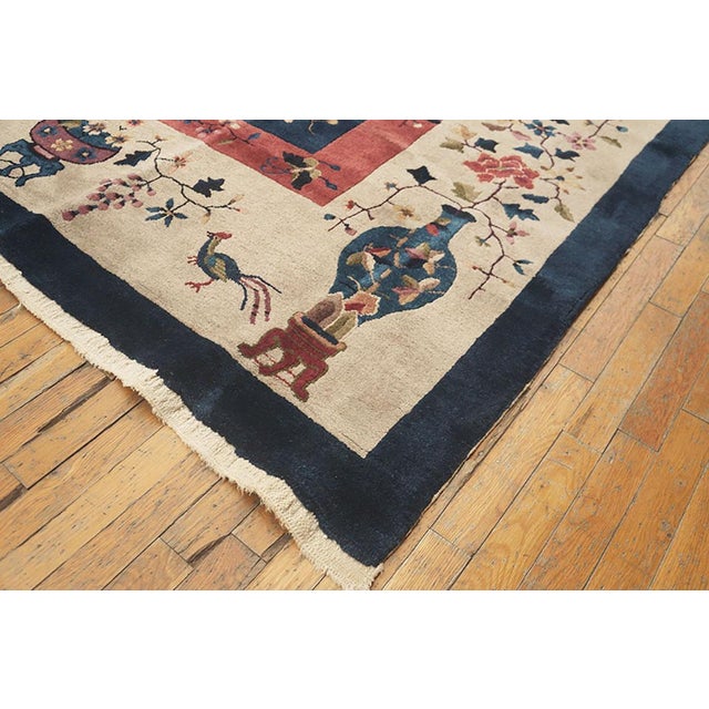 1920s Blue Floral Modern Antique Chinese Art Deco Rug 14' X 23' Handknotted Wool Carpet For Sale In New York - Image 6 of 6