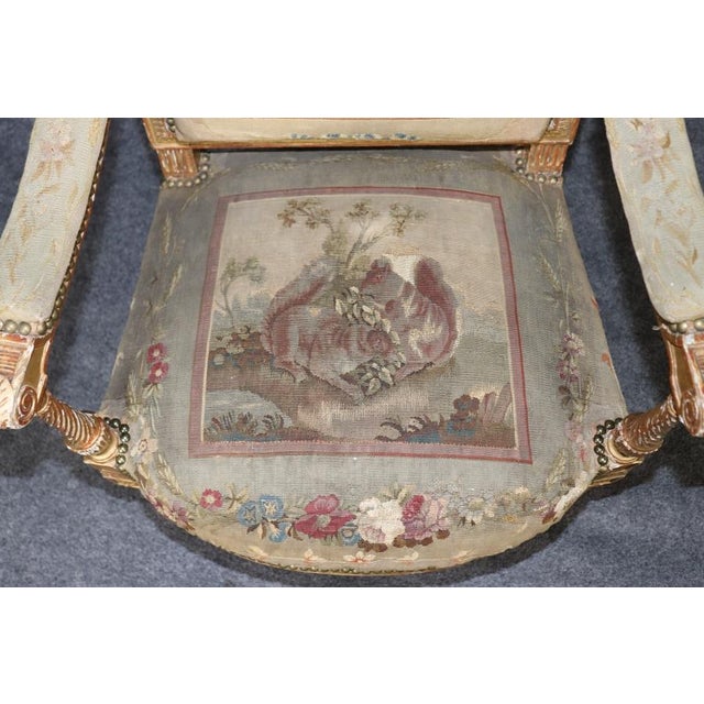 Pair 19th Century French Louis XVI Giltwood Aubusson Armchairs For Sale - Image 11 of 14