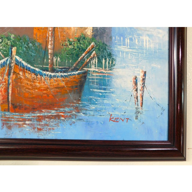 Mid Century Original "Kent" Nautical Boat Seascape Oil on Canvas Framed Painting For Sale - Image 9 of 11