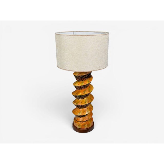 1960s American Modern, Large Table Lamp, Orange Ceramic, Walnut For Sale - Image 4 of 9