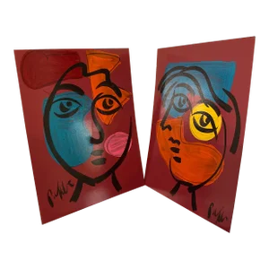Abstract Peter Keil Original Acrylic on Board Painting ~ a Pair