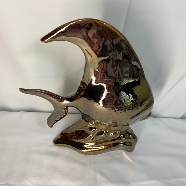 Mid-Century Modern Vintage Mid-Century Modern Metallic Gold Ceramic Angelfish Sculpture For Sale - Image 3 of 5