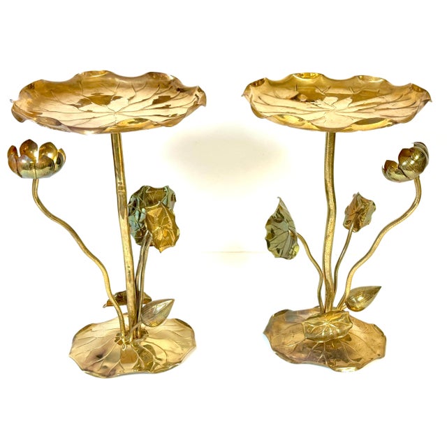 Pair of Carole Stupell Brass Lotus Lily Pad Side Tables, Hong Kong, Circa 1970s For Sale - Image 9 of 16