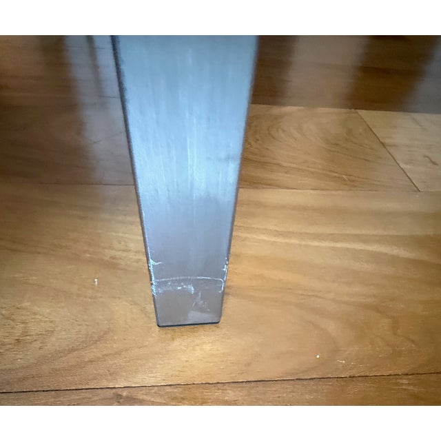 Modern Room & Board Parsons End Table, White Glass Top With Brushed Stainless Steel Legs For Sale - Image 3 of 6