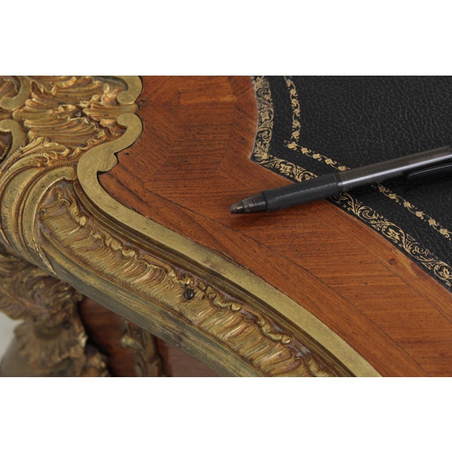 Vintage Louis XV Bureau Plat Writing Desk W. Leather Top For Sale - Image 13 of 18