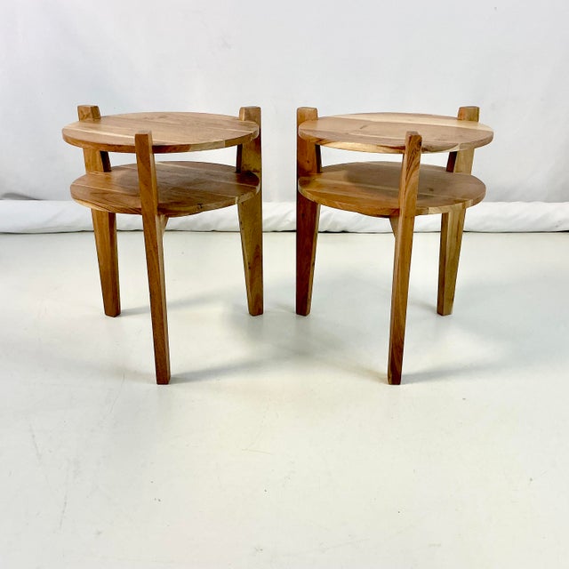 Wood Vintage Americana Rustic Southwestern Cedar Two Tiered Side Tables - A Pair. For Sale - Image 7 of 11