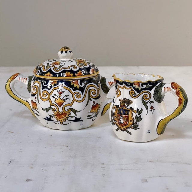 Ceramic 19th Century French Faience 8 Piece Hand-Painted Tea Service For Sale - Image 7 of 18