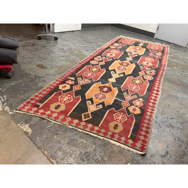 4ft 8in × 13ft 4in Simonian Turkish Kilim Area Rug For Sale - Image 4 of 12