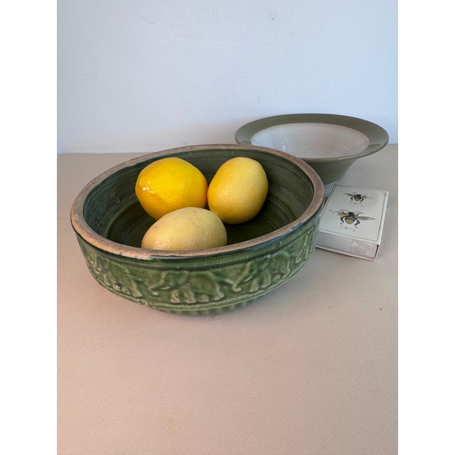 Army Green McCoy Bulb Planter Dish With Elephants For Sale - Image 8 of 9