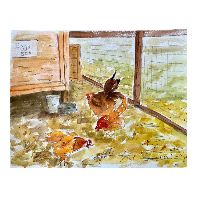 Original Watercolor Painting “Holly’s Chicken Yard” For Sale