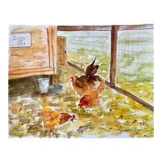 Watercolor Painting Original “Holly’s Chicken Yard” For Sale