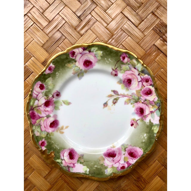 French Limoges Gilt HandPainted Porcelain Cake Plate With Pink Roses