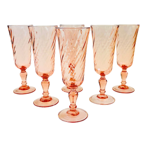 Pink Swirl Champagne Flutes - Set of 6 - France
