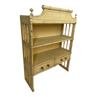 Yellow Painted Faux Bamboo Wooden Hutch For Sale