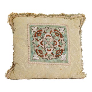 Antique Beaded Celadon Pillow For Sale