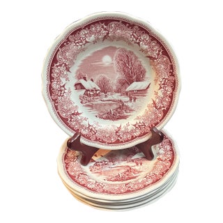 Spode Winters Eve Red Small Plates-Set of 6 For Sale