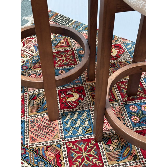 2010s Dark Walnut + Boucle Counter Stools, Pair For Sale - Image 5 of 12
