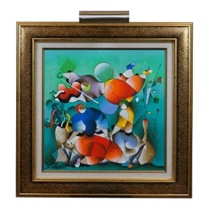 David Schluss Our Serenade Abstract Musician Serigraph on Canvas