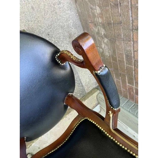 20th Century Vintage French Louis XV Style Brass Nail Studded Upholstered Vinyl Executive Office Chair For Sale - Image 14 of 15