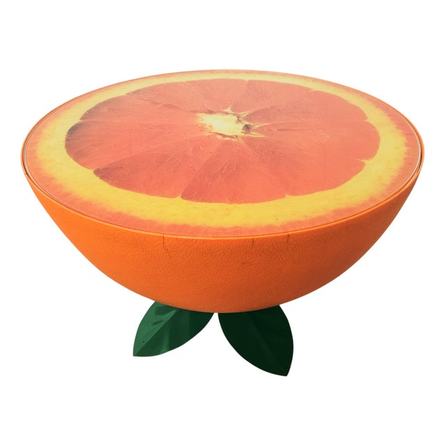 Vintage Orange Table with Glass Top and Metal Legs, 1970s For Sale