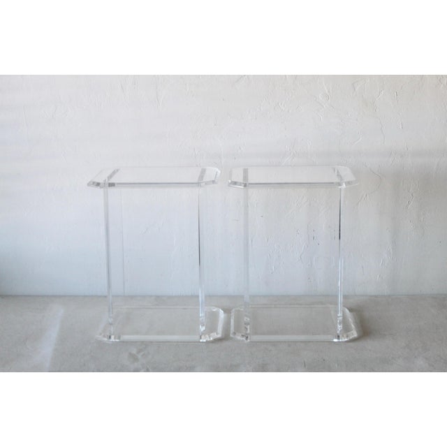 Vintage Lucite Acrylic Small Scale Rectangular Side Tables Plant Stands-a pair Beveled edges, in good vintage condition...