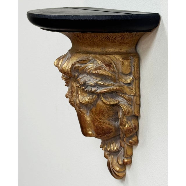 Mid 20th Century Vintage Gilded Lion Bust Wall Shelf For Sale - Image 5 of 7