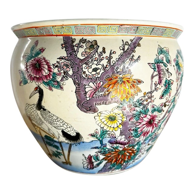 Chinese Hand Painted Porcelain Fishbowl Vase/Planter For Sale