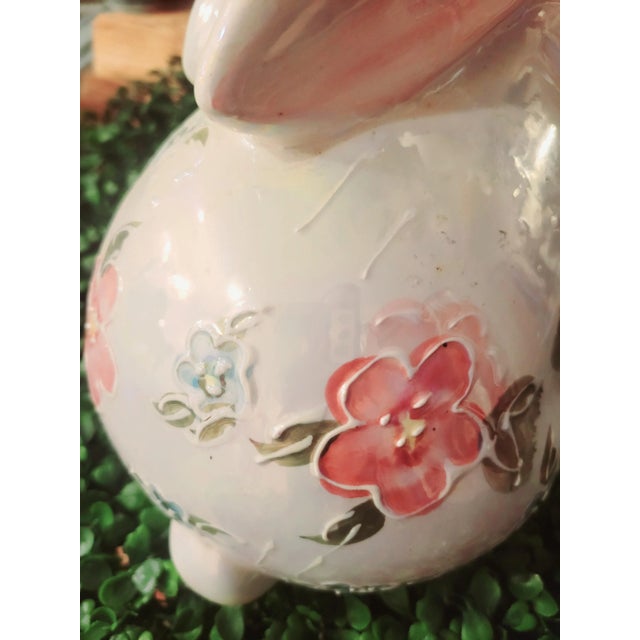 Vintage Ceramic Raised Floral Black White Bow Tie Bunny Rabbit Statue Room Decor For Sale In West Palm - Image 6 of 9