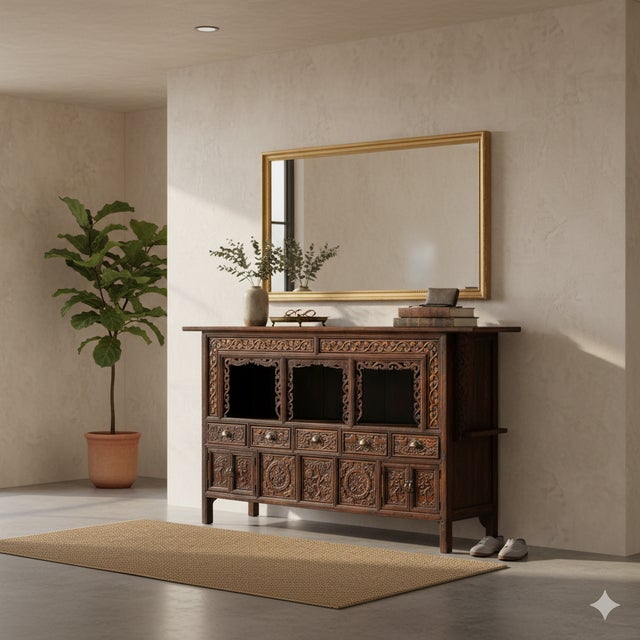 Chinese Vintage Relief Carving Long Shrine Altar Table Cabinet For Sale - Image 17 of 17