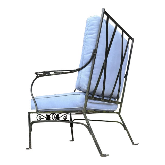 Salterini outdoor lounge chair with leaf designin iron. Seat depth - 23” Seat height 12” Piece is not marked but is...