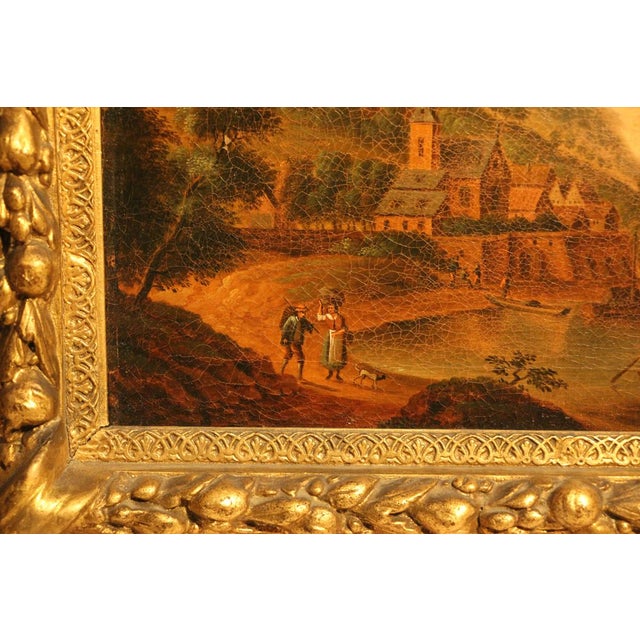 Romantic Rhine Landscape with Figures, 1800s, Oil on Canvas, Framed For Sale - Image 3 of 11