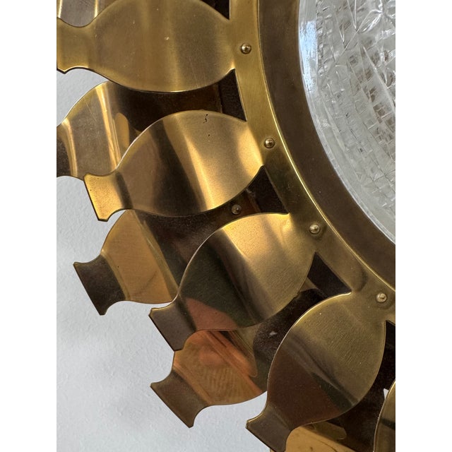 Metal Vintage Brass and Pressed Molded Glass Wall Sconce, Sweden, 1960 For Sale - Image 7 of 11