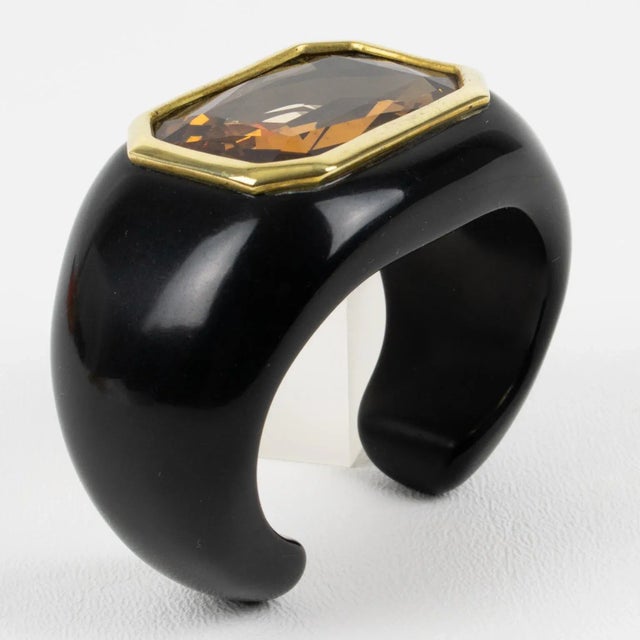Daniel Swarovski Paris Massive Cuff Bracelet Black Resin and Amber Rhinestone For Sale - Image 4 of 9