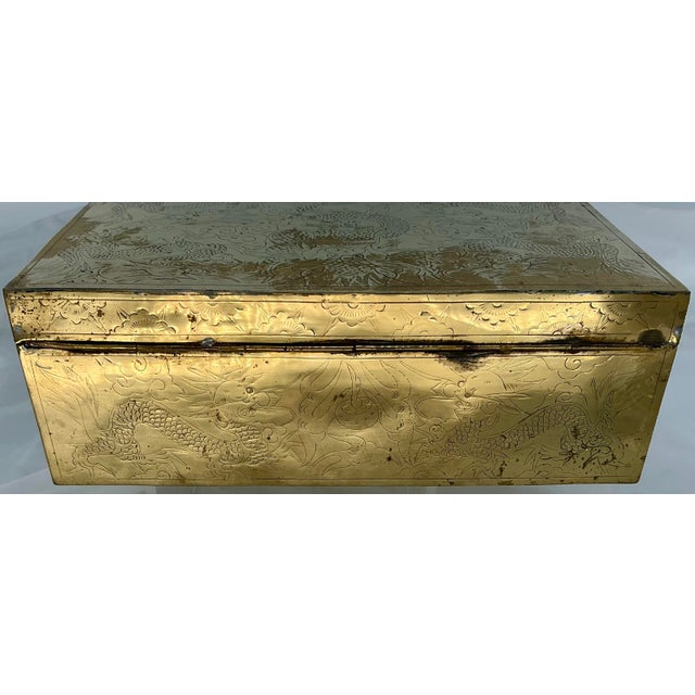 Antique Chinese Brass Dragon Engraved Jewelry or Document Box For Sale In Providence - Image 6 of 12