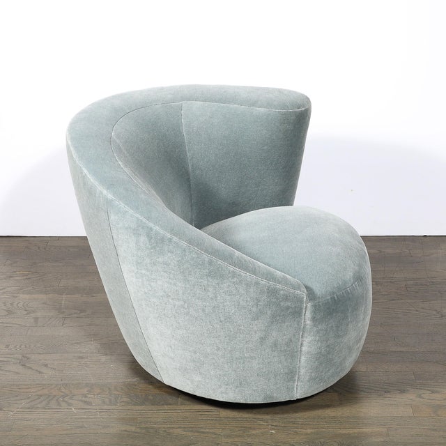 Pair of Powder Blue Mohair Velvet Swiveling "Nautilus" Chairs by Vladimir Kagan For Sale - Image 9 of 15