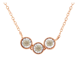 10K Rose and White Gold Plated .925 Sterling Silver 1/4 Cttw Miracle-Set Champagne Diamond Triple Circle 18" Necklace (I2-I3 Clarity)